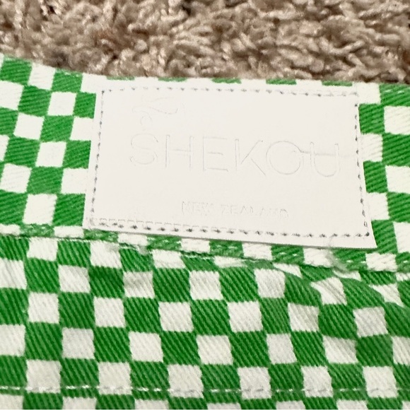 Shekou Green Checkered Straight Leg High Rise Jeans Womens Size Large NWT Preppy - Picture 15 of 16